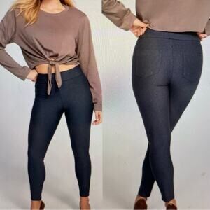 Honeylove Blue Gray Knit Ever Ready Pant Medium Stormy Blue Denim Look